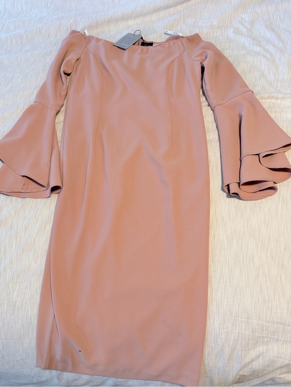 Bardot Dusty Rose Midi Dress with Tiered Bell Sleeves